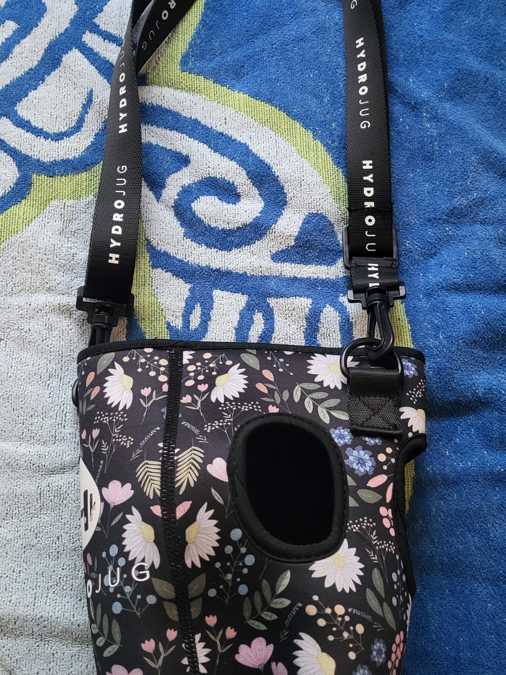 HydroJug Black Floral Crossbody/Sleeve Bag with Pink, White & Green Accents - Picture 2 of 3